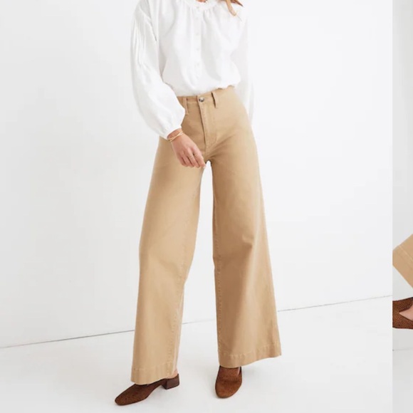 Madewell Sailor Emmett Wide Leg Jeans Khaki Pants - Picture 2 of 10